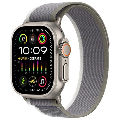 Apple Watch Ultra 2 (GPS + Cellular) avec boîtier de 49 mm en titane et bracelet Sentier vert/gris par TELUS - Petit/Moyen - Financement mensuel