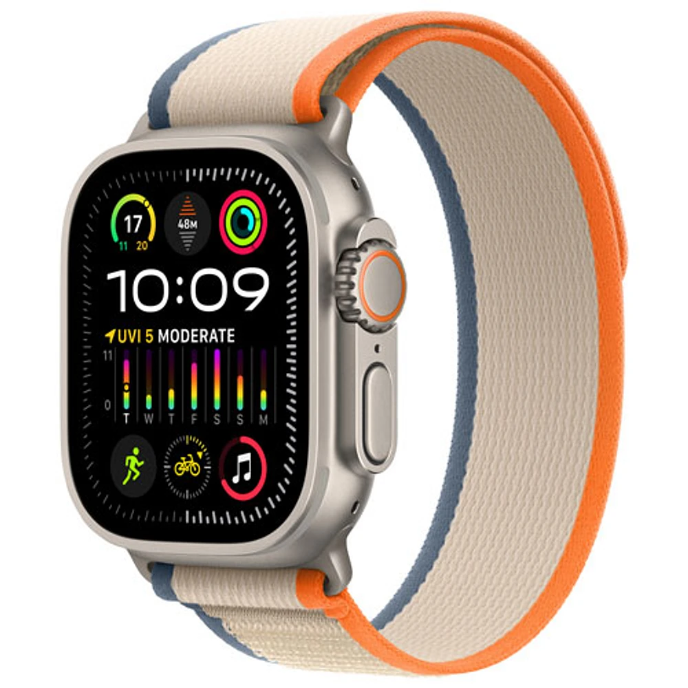 Apple Watch Ultra 2 (GPS + Cellular) avec boîtier de 49 mm en titane et bracelet Sentier orange/beige par Virgin Plus - Moyen/Grand - Financement mensuel