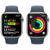 Rogers Apple Watch Series 9 (GPS + Cellular) 45mm Silver Stainless Steel Case w/Storm Blue Sport Band - M