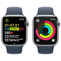 TELUS Apple Watch Series 9 (GPS + Cellular) 45mm Silver Stainless Steel Case w/Storm Blue Sport Band - M/L - Monthly Financing