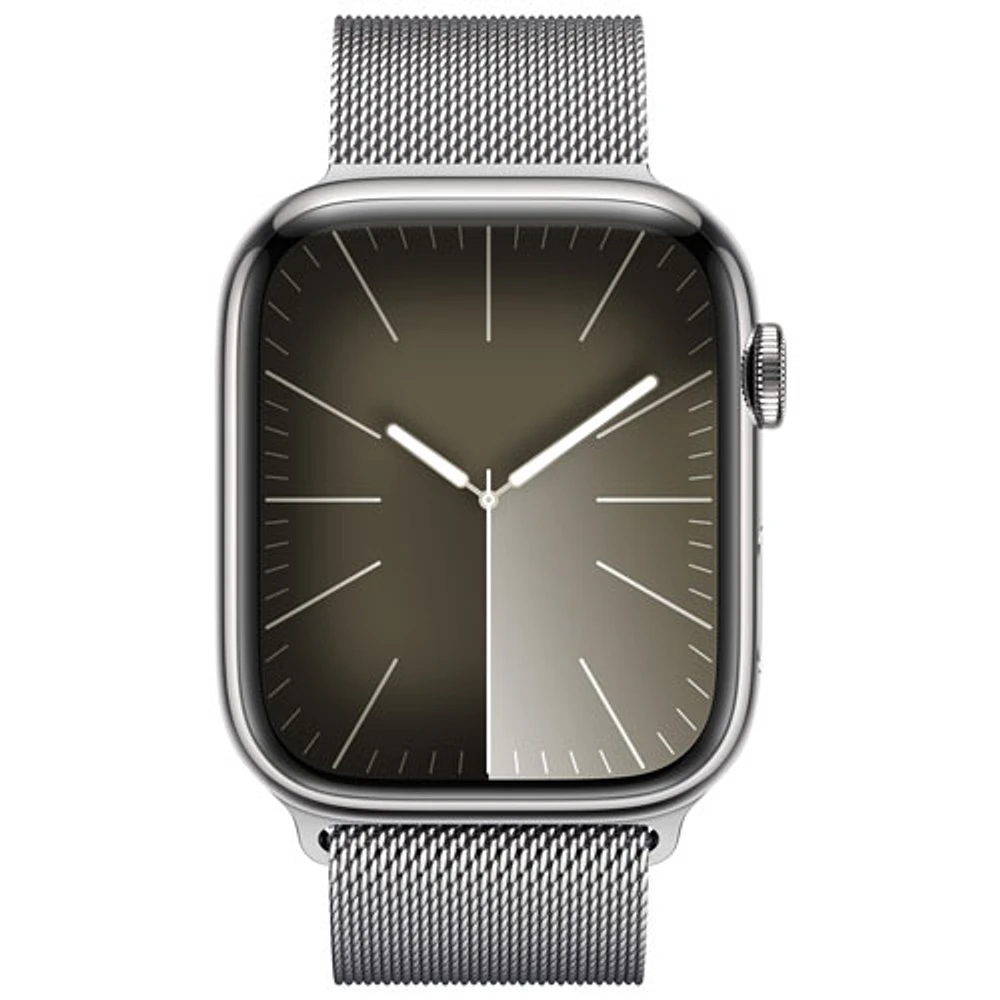 Rogers Apple Watch Series 9 (GPS + Cellular) 45mm Silver Stainless Steel Case w/Silver Milanese Loop - L - Monthly Financing