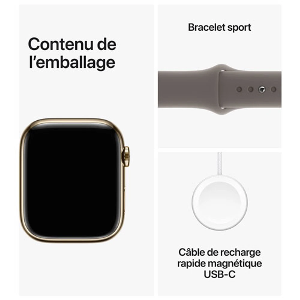 Rogers Apple Watch Series 9 (GPS + Cellular) 45mm Gold Stainless Steel Case w/Clay Sport Band - Sl/M - Monthly Financing