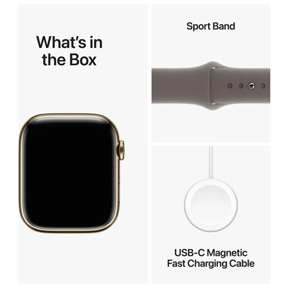 Rogers Apple Watch Series 9 (GPS + Cellular) 45mm Gold Stainless Steel Case w/Clay Sport Band - M/L - Monthly Financing