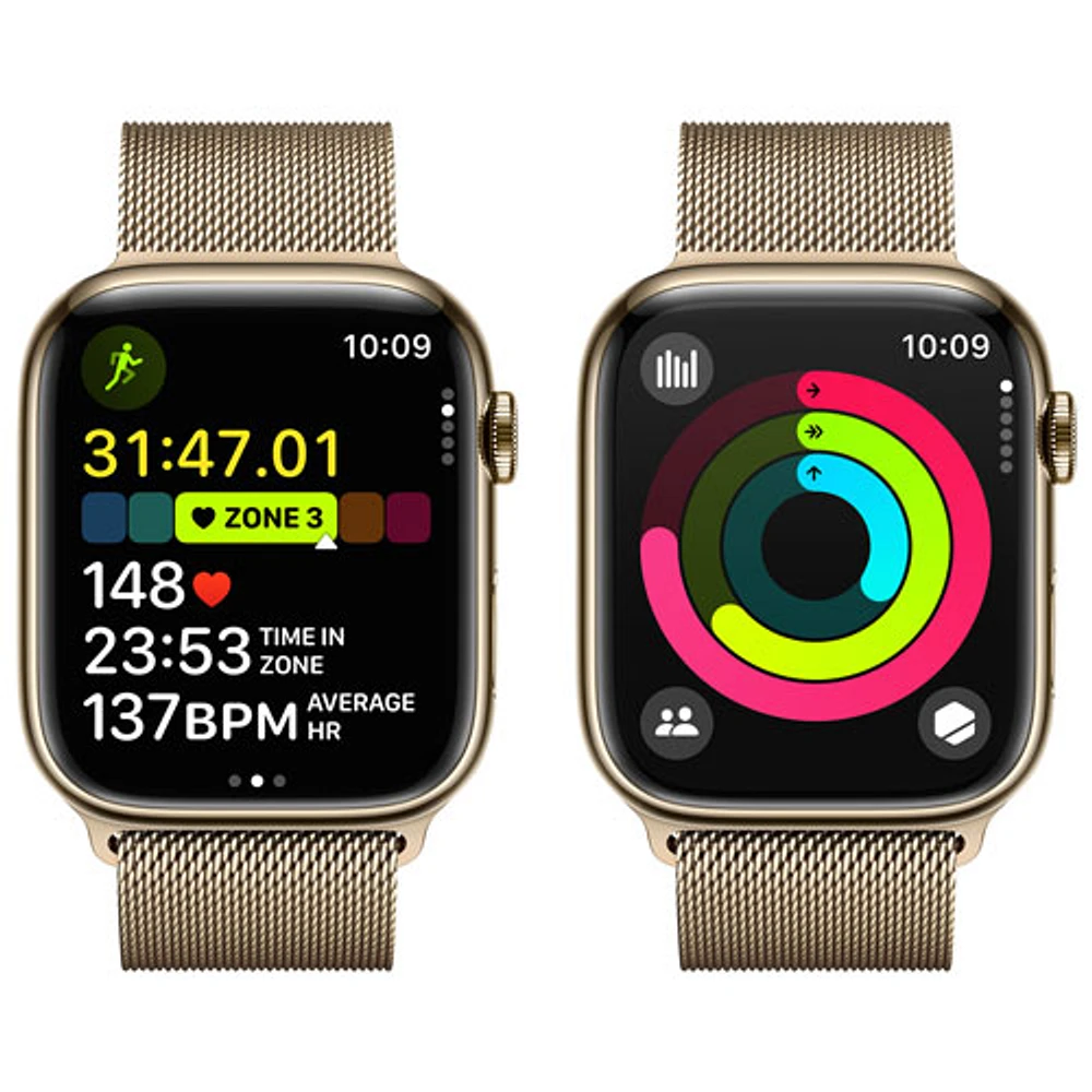 Rogers Apple Watch Series 9 (GPS + Cellular) 45mm Gold Stainless Steel Case w/Gold Milanese Loop - L - Monthly Financing