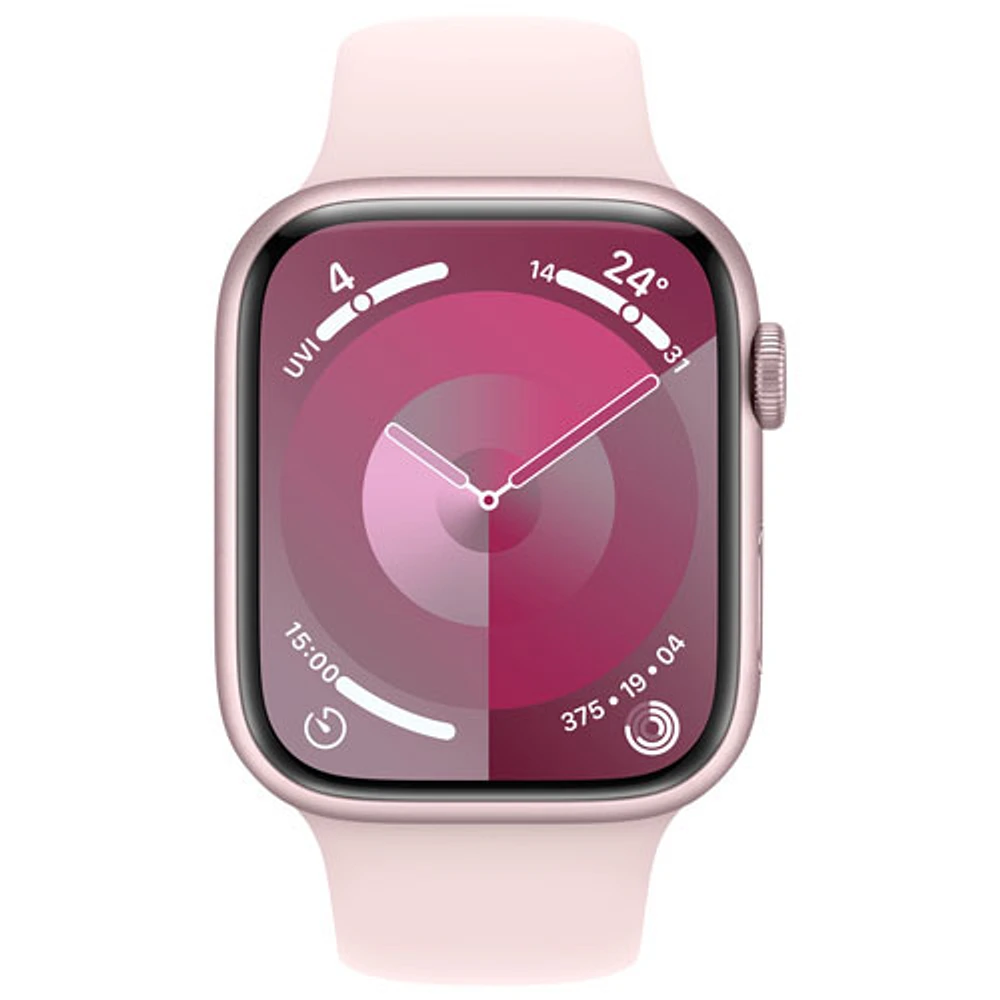 Apple Watch Series 9 (GPS + Cellular) avec boîtier de 45 mm en aluminium rose et bracelet sport rose dragée par TELUS - Petit/Moyen - Financement mensuel