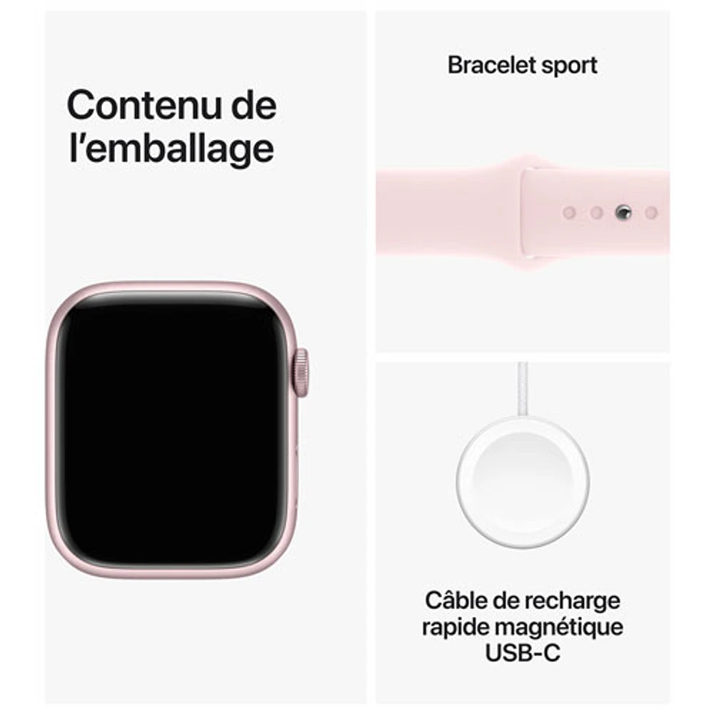 Apple Watch Series 9 (GPS + Cellular) avec boîtier de 45 mm en aluminium rose et bracelet sport rose dragée par TELUS - Petit/Moyen - Financement mensuel