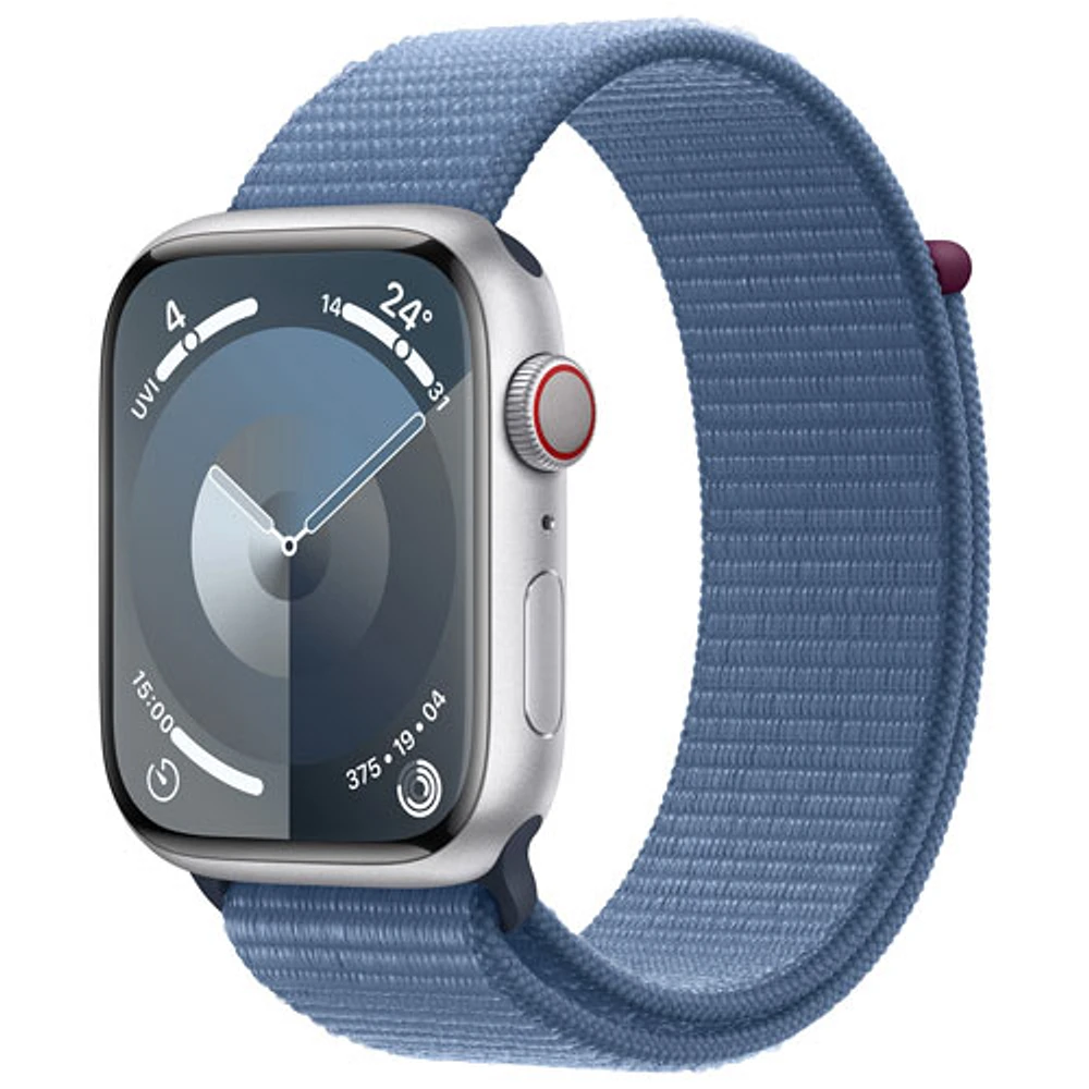 Bell Apple Watch Series 9 (GPS + Cellular) 45mm Silver Aluminum Case w/Winter Blue Sport Loop - Monthly Financing