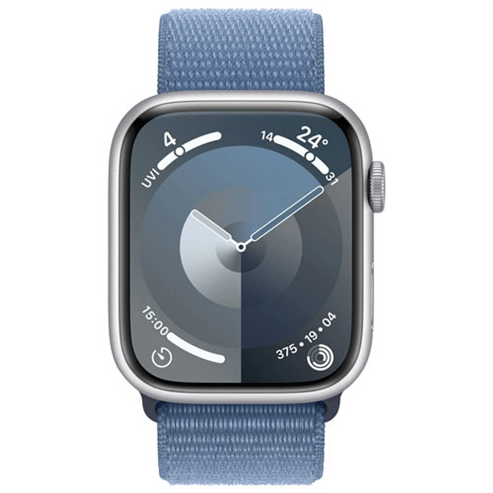 Bell Apple Watch Series 9 (GPS + Cellular) 45mm Silver Aluminum Case w/Winter Blue Sport Loop - Monthly Financing