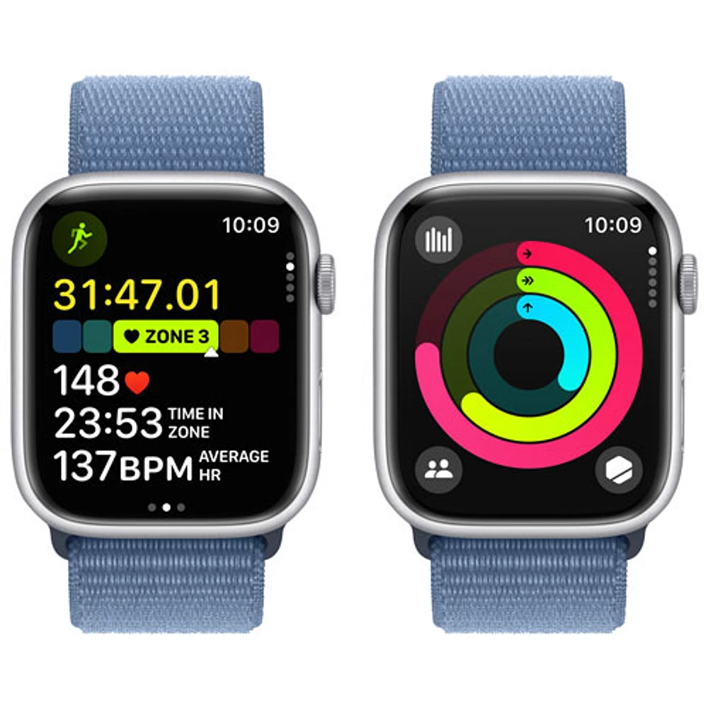 TELUS Apple Watch Series 9 (GPS + Cellular) 45mm Silver Aluminum Case w/Winter Blue Sport Loop - Monthly Financing