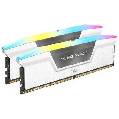 Mémoire DDR5 32 Go (2 x 16 Go) 6000 MHz Vengeance RGB de Corsair pour PC (CMH32GX5M2E6000C36W) - Blanc