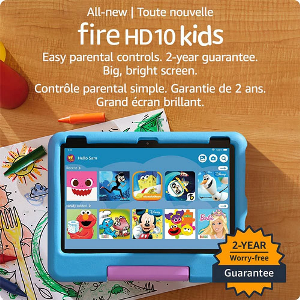 Tablette 10,1 po 32 Go FireOS Fire HD 10 Kids (2023) d'Amazon avec étui à l'épreuve des enfants - Bleu