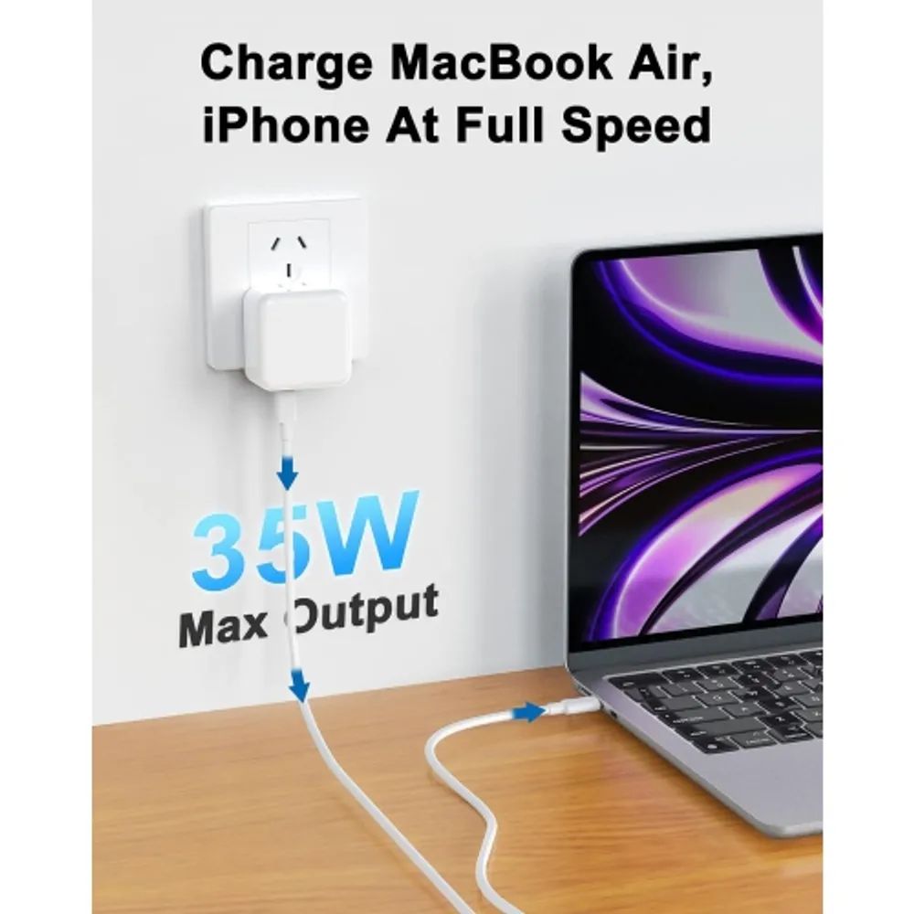 35W iPhone 14 13 Fast Charger,Dual USB-C Port Compact Power Adapter PD3.0  GaN Foldable Plug,Fast Wall Charger Block with 6Ft Type C to Lightning  Cable