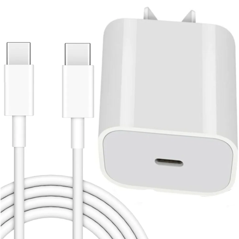 Apple iPhone 15 Plus 20w Type-C Fast Wall Charger Power Delivery Adapter  With 6ft White Cable
