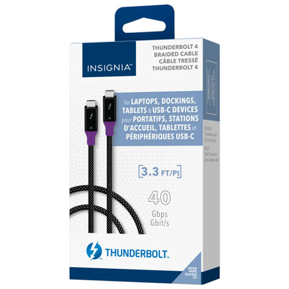 Insignia 1m (3.3 ft.) Braided Thunderbolt 4 USB-C to USB-C Cable (NS-PC3T433B23-C) - Black