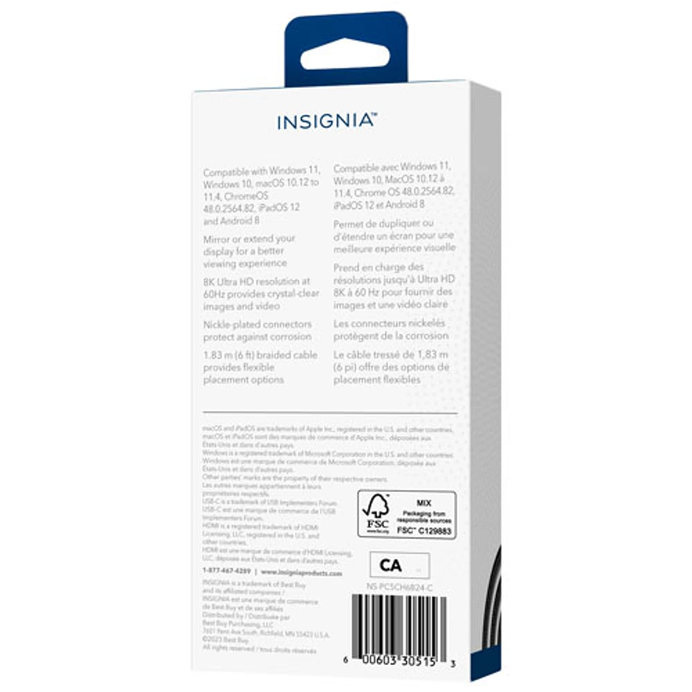 Insignia 1.8m (5.9 ft.) Braided USB-C to 8K Ultra HD HDMI Cable (NS-PC5CH6B24-C)