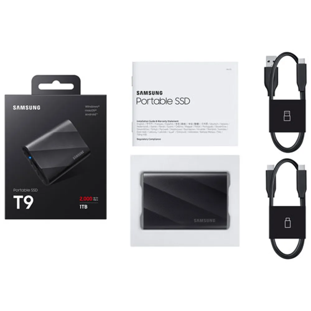 Samsung T9 1TB USB 3.2 External Solid State Drive (MU-PG1T0B/AM) - Black - English