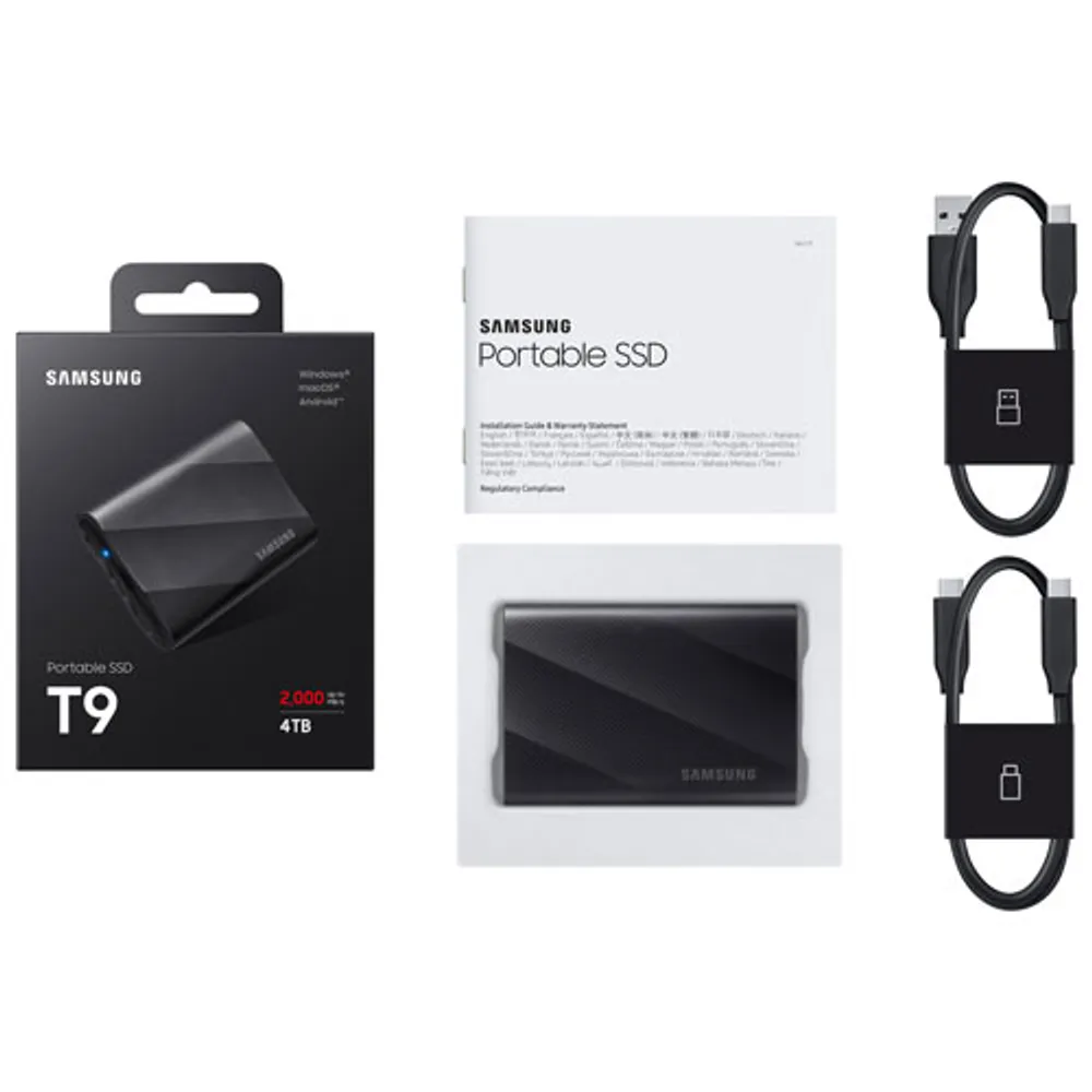 Samsung T9 4TB USB 3.2 External Solid State Drive (MU-PG4T0B/AM) - Black - English