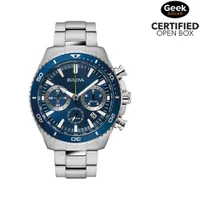 Open Box - Bulova Classic 46mm Men's Chronograph Sport Watch - Silver-Tone/Blue