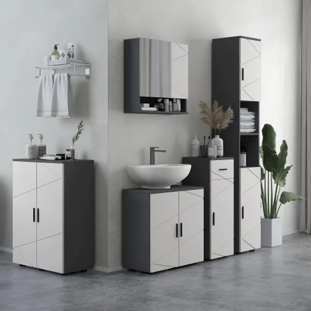 kleankin Modern Farmhouse Bathroom Sink Cabinet, Pedestal Sink Storage Cabinet with Double Doors and Storage Shelves, White