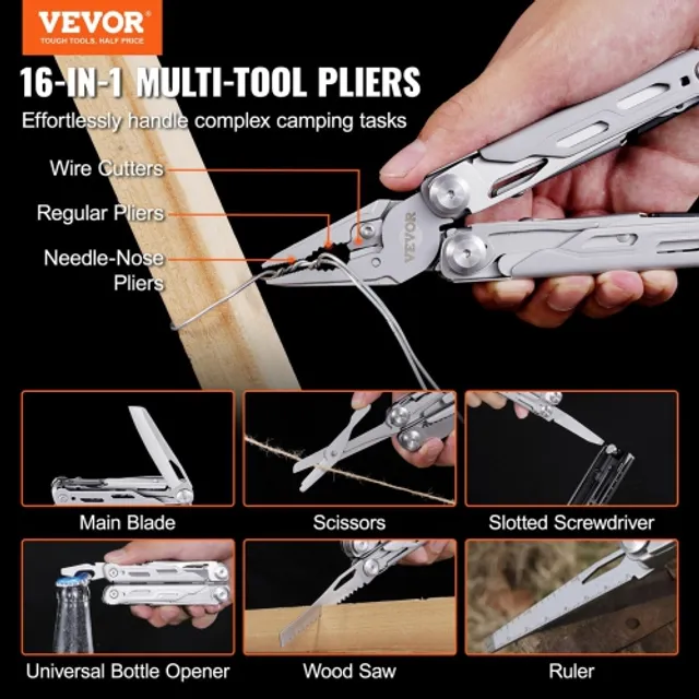 15-in-1 Multitool Pliers - Pocket Tool Set with Knife, Nylon