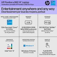 HP Pavilion x360 14" 2-in-1 Laptop - Natural Silver (Intel Core i5-1335U/512GB SSD/8GB RAM/Win 11 Home)