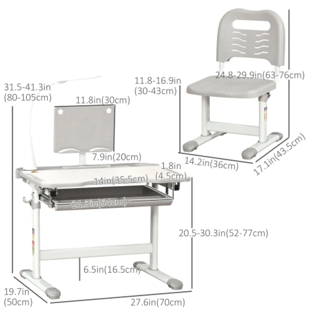 Qaba Kids Desk And Chair Set, Height Adjustable School Study Table