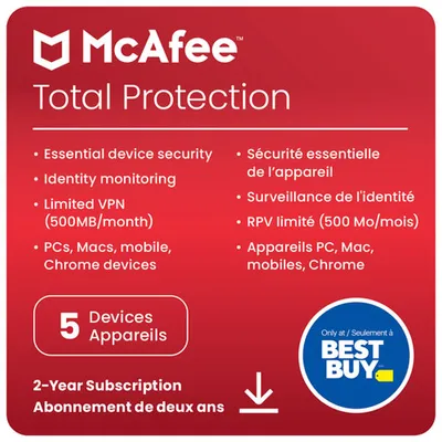 McAfee Total Protection (PC/Mac) - 5 Devices - 2 Year - Digital Download - Only at Best Buy