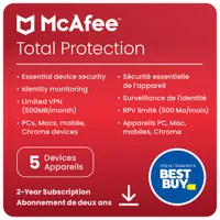 McAfee Total Protection (PC/Mac) - 5 appareils - 2 ans - Téléchargement numérique - Exclusivité de Best Buy