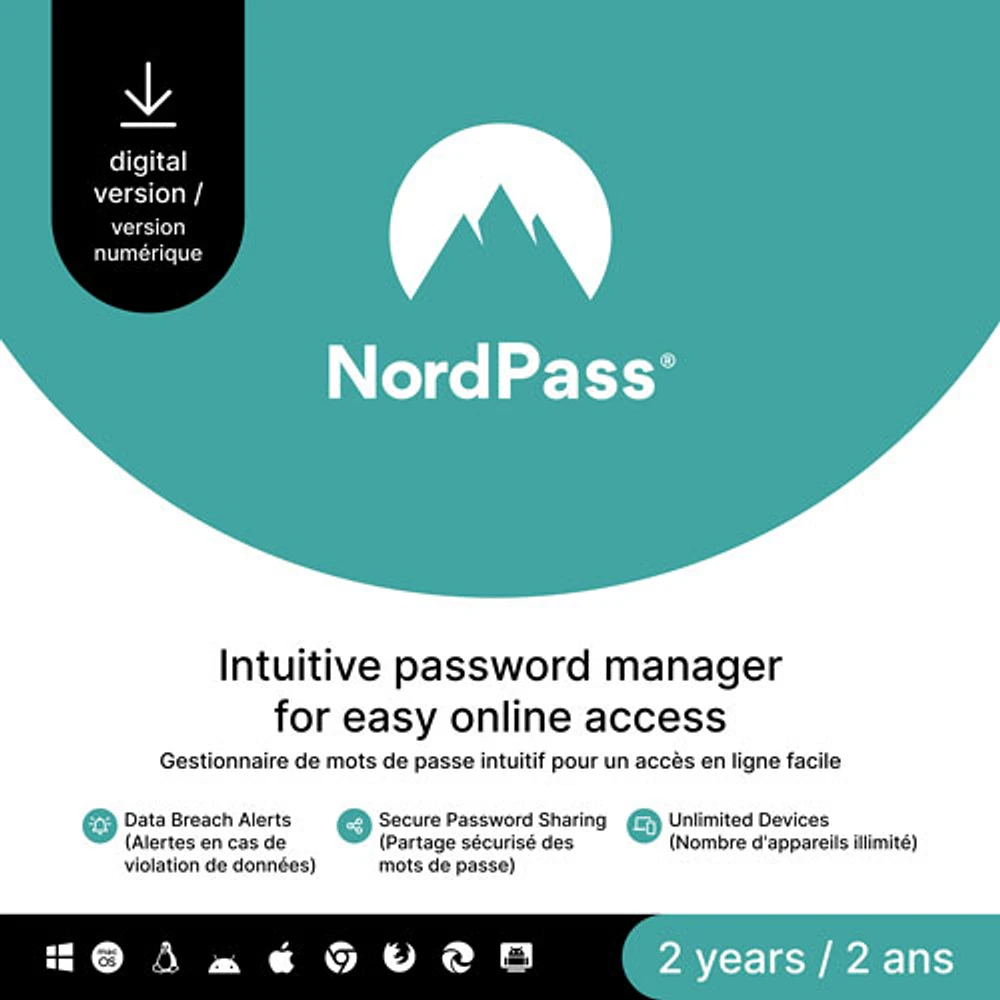 NordPass Premium (PC/Mac) - Nombre illimité d'appareils - 2 ans - Téléchargement numérique