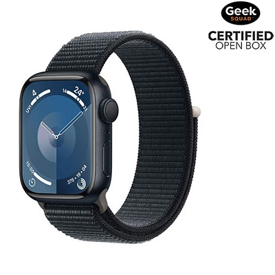 Boîte ouverte - Apple Watch Series 9 (GPS) avec boîtier de 41 mm en aluminium minuit et bracelet sport à rabat minuit - Petit