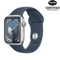 Open Box - Apple Watch Series 9 (GPS) 41mm Silver Aluminium Case with Storm Blue Sport Band - Small/Medium