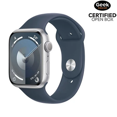 Open Box - Apple Watch Series 9 (GPS) 45mm Silver Aluminium Case with Storm Blue Sport Band