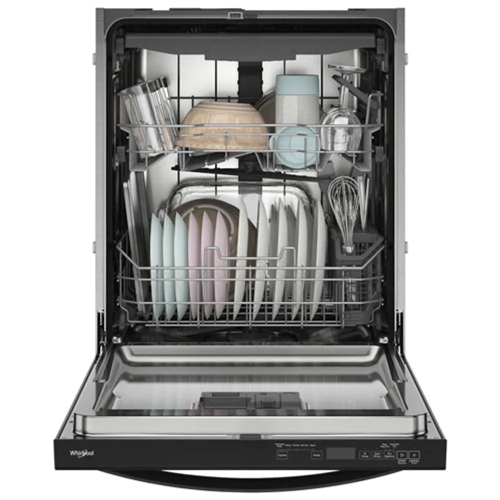 Whirlpool 24" 44dB Built-In Dishwasher with Stainless Steel Tub & Third Rack (WDT550SAPB) - Black