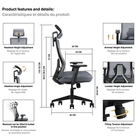 Fauteuil de bureau ergonomique à dossier haut de Kopplen - Gris