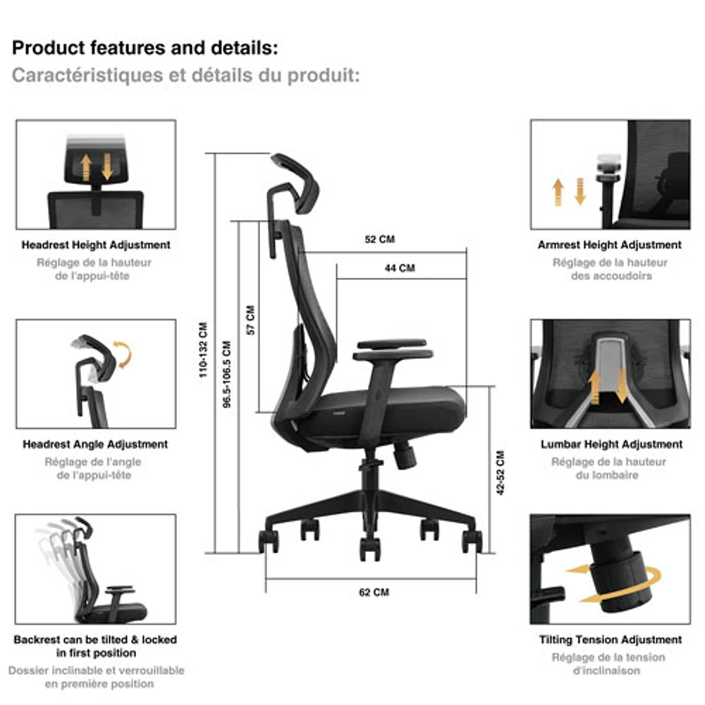 Fauteuil de bureau ergonomique en filet à dossier haut de Kopplen - Noir