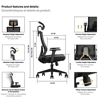 Fauteuil de bureau ergonomique en filet à dossier haut de Kopplen - Noir