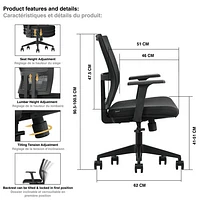 Fauteuil de bureau ergonomique en filet à dossier mi-haut de Kopplen - Noir