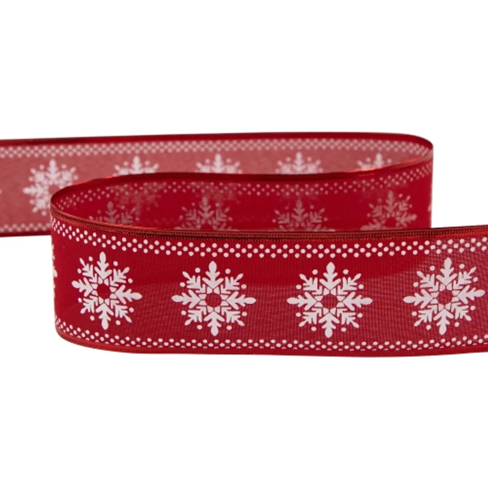 Red & White Knit Pattern Wired Craft Christmas Ribbon 2.5 x 10 Yards