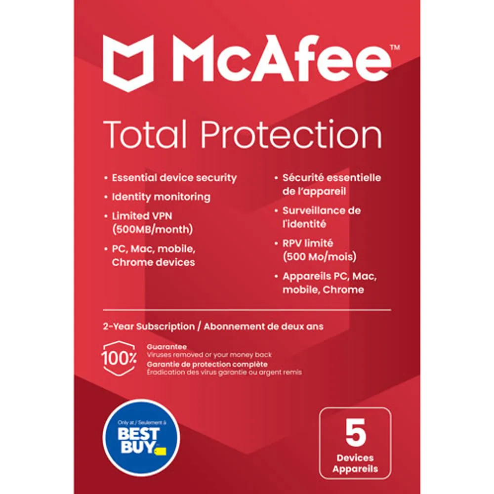 McAfee Total Protection (PC/Mac/iOS/Android) - 5 appareils - 2 ans - Exclusivité de Best Buy