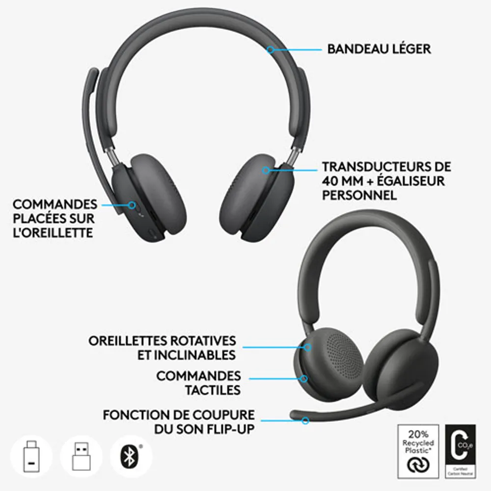 Logitech Zone 950 Wireless Headset with Microphone - Graphite