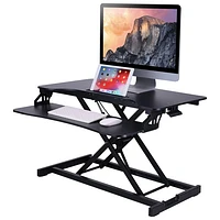 Rocelco 32"W Ergonomic Hi-Lift Adjustable Desk Riser with Keyboard Tray - Black