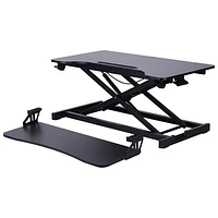 Rocelco 32"W Ergonomic Hi-Lift Adjustable Desk Riser with Keyboard Tray - Black