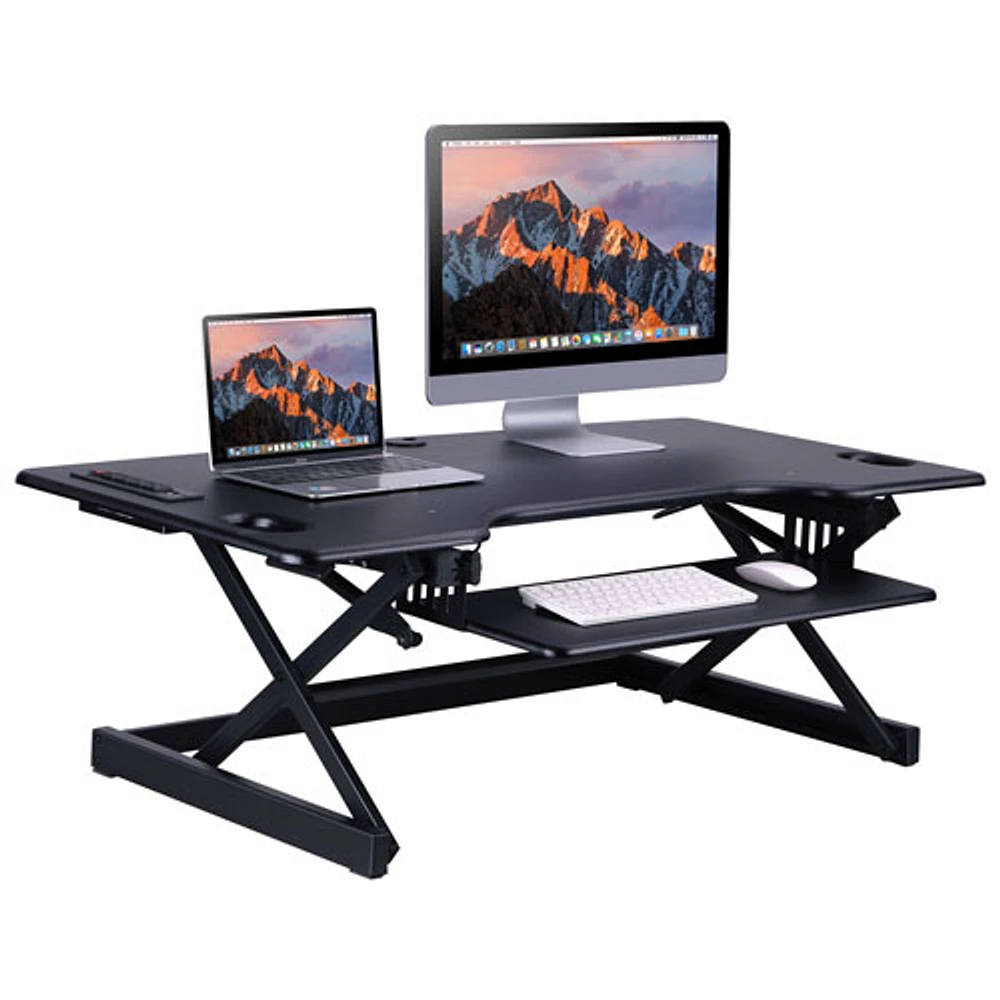 Rocelco 46"W Ergonomic Adjustable Desk Riser with Keyboard Tray - Black