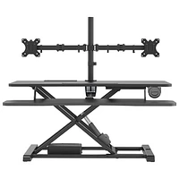 Rocelco Electric Desk Riser with Dual Monitor Mount with Keyboard Tray - Black