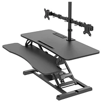 Rocelco Electric Desk Riser with Dual Monitor Mount with Keyboard Tray - Black