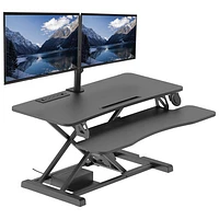 Rocelco Electric Desk Riser with Dual Monitor Mount with Keyboard Tray - Black