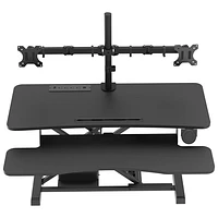 Rocelco Electric Desk Riser with Dual Monitor Mount with Keyboard Tray - Black