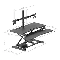 Rocelco Electric Desk Riser with Dual Monitor Mount with Keyboard Tray - Black