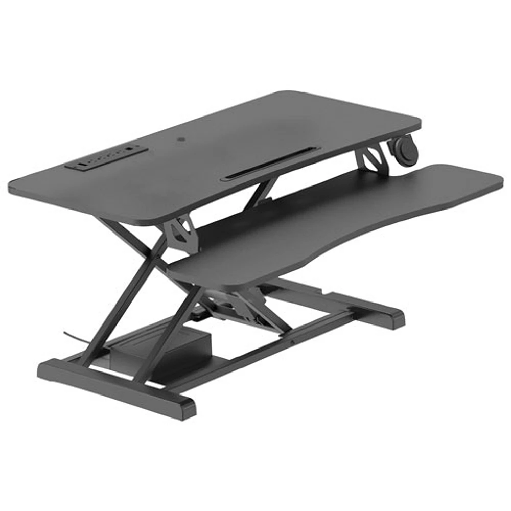 Rocelco 37.4"W Ergonomic Adjustable Electric Desk Riser with Keyboard Tray - Black