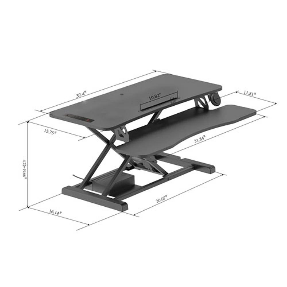 Surélévateur de bureau électrique ergonomique ajustable de 37,4 po de largeur de Rocelco avec plateau pour clavier - Noir